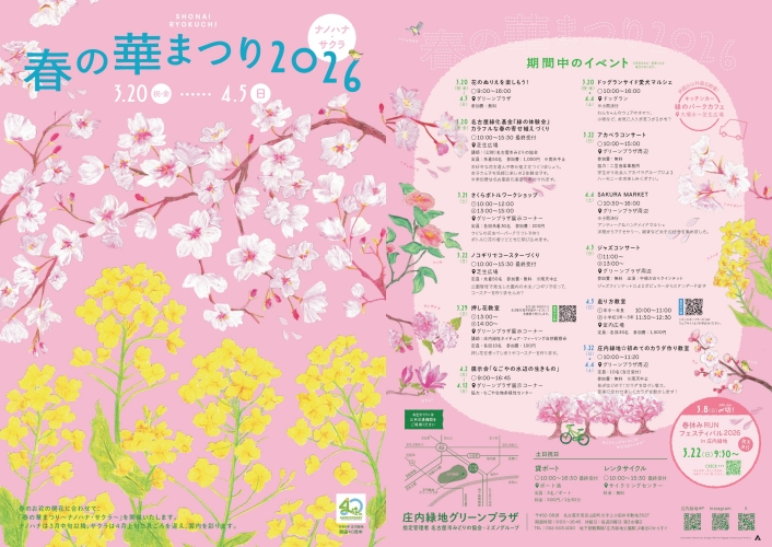 3/20～4/5　庄内緑地「春の華まつり2026～ナノハナ・サクラ～」